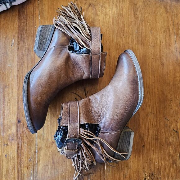 circle g womens boots 8.5 Honey Brown Fringe Booties Western Bohemian - Picture 6 of 8